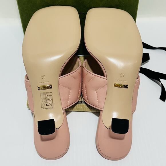 Gucci Marmont Double G 38/ US 8 Thong Pink Chevron Kitten Heel Sandals NIB - Picture 11 of 14